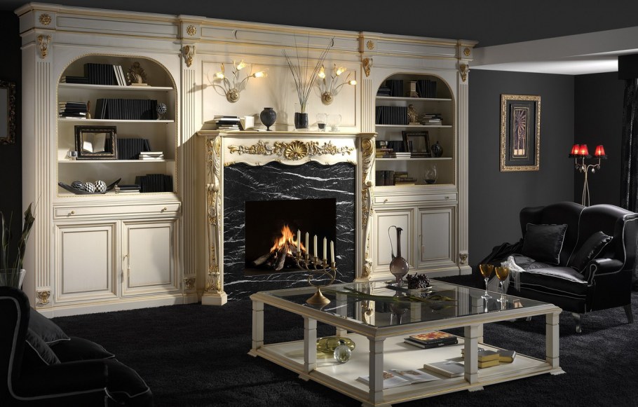 Камин в стенке для гостиной