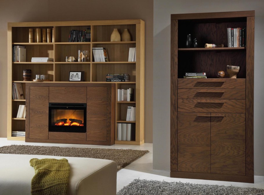Книжный шкаф с камином