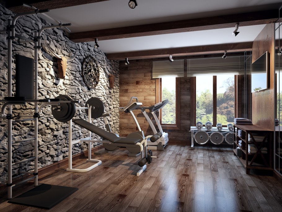 Спортзал в доме в стиле Шале