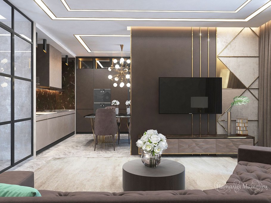 Зона ТВ В кухне гостиной