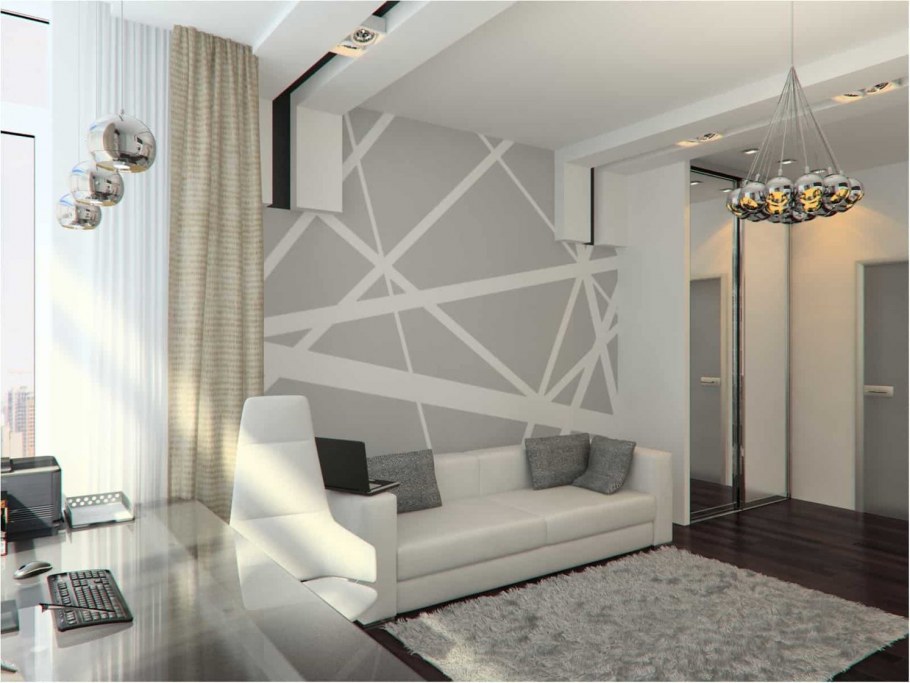 Геометрические линии на стене в интерьере