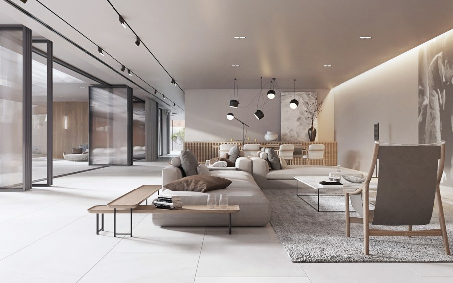 Зеркальная колонна в гостиной