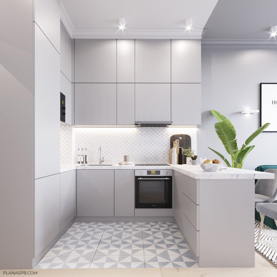 Маленькая угловая кухня до потолка