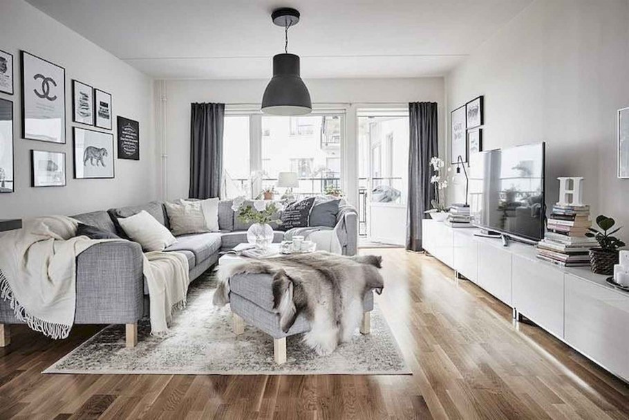 Сканди стиль гостиная серая