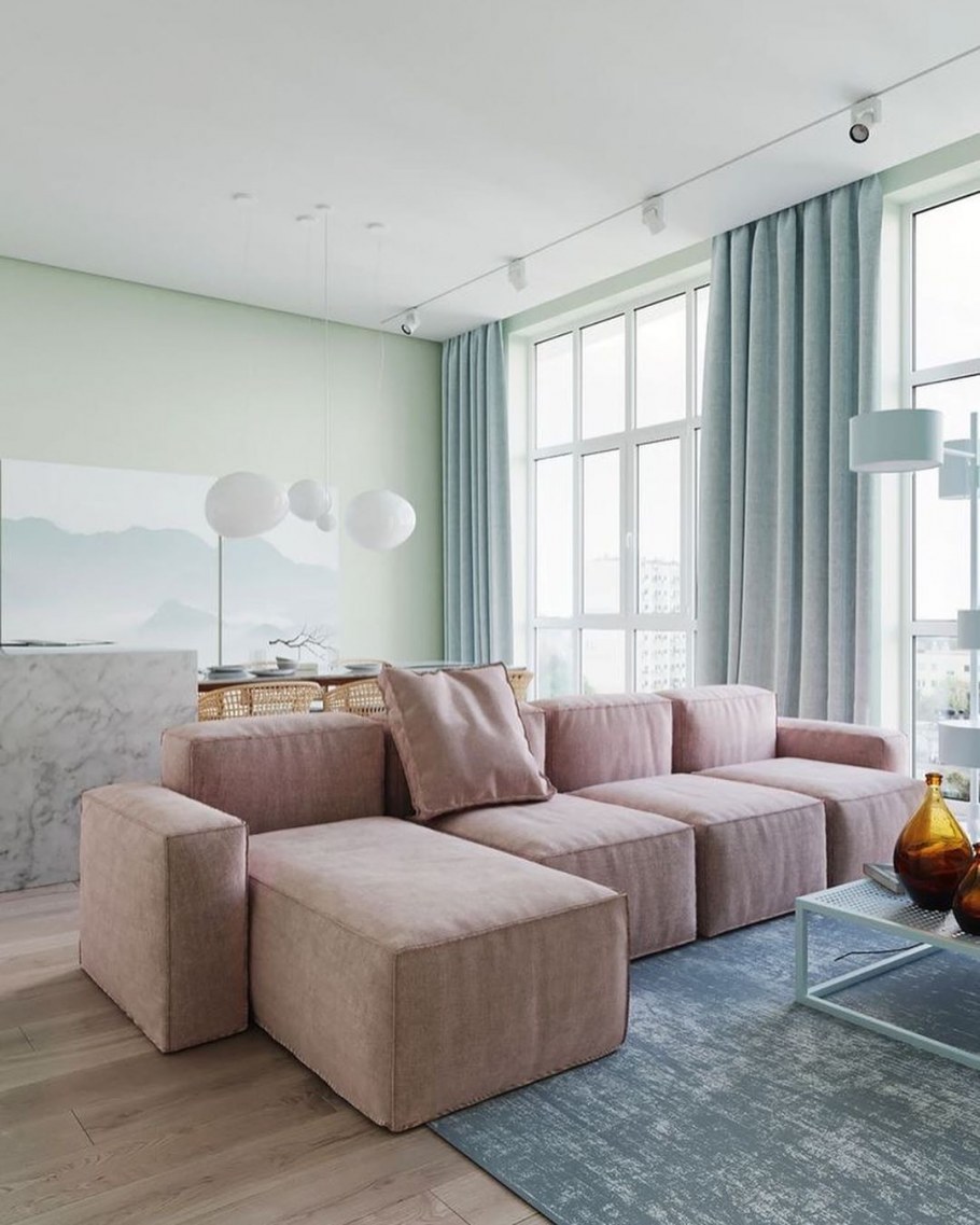 Интерьер в серо розовых тонах