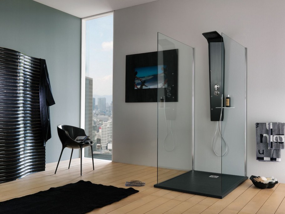 Совмещённый санузел с душевой с мозаикой