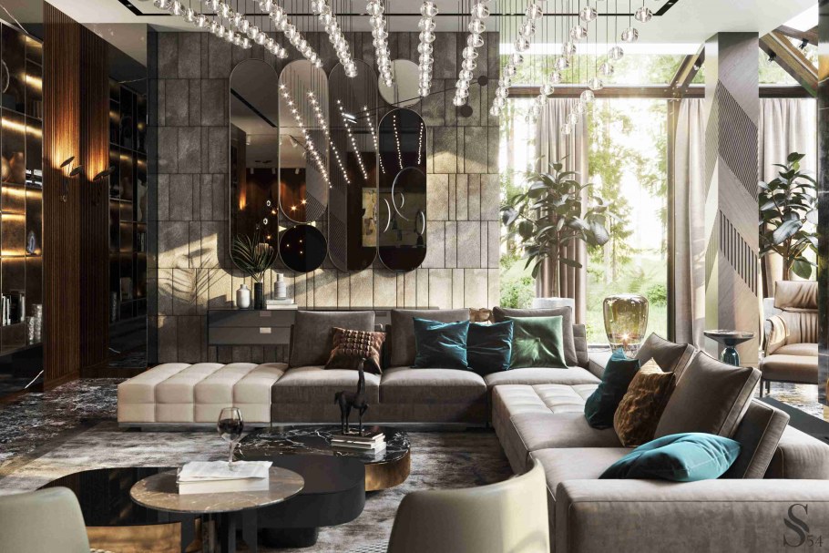 Красивая гостиная с камином