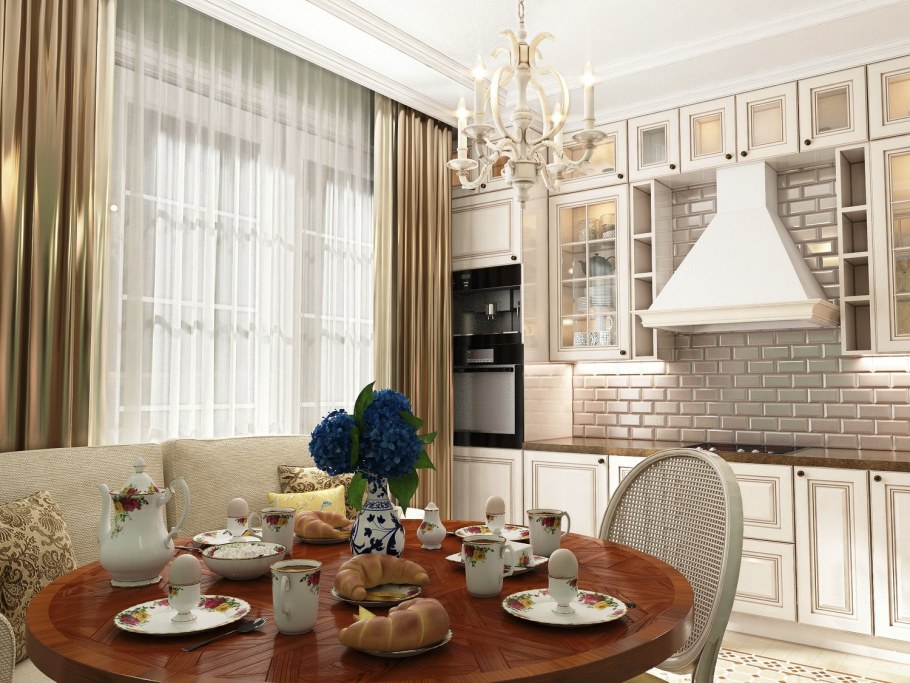 Бежевая кухня в классическом стиле