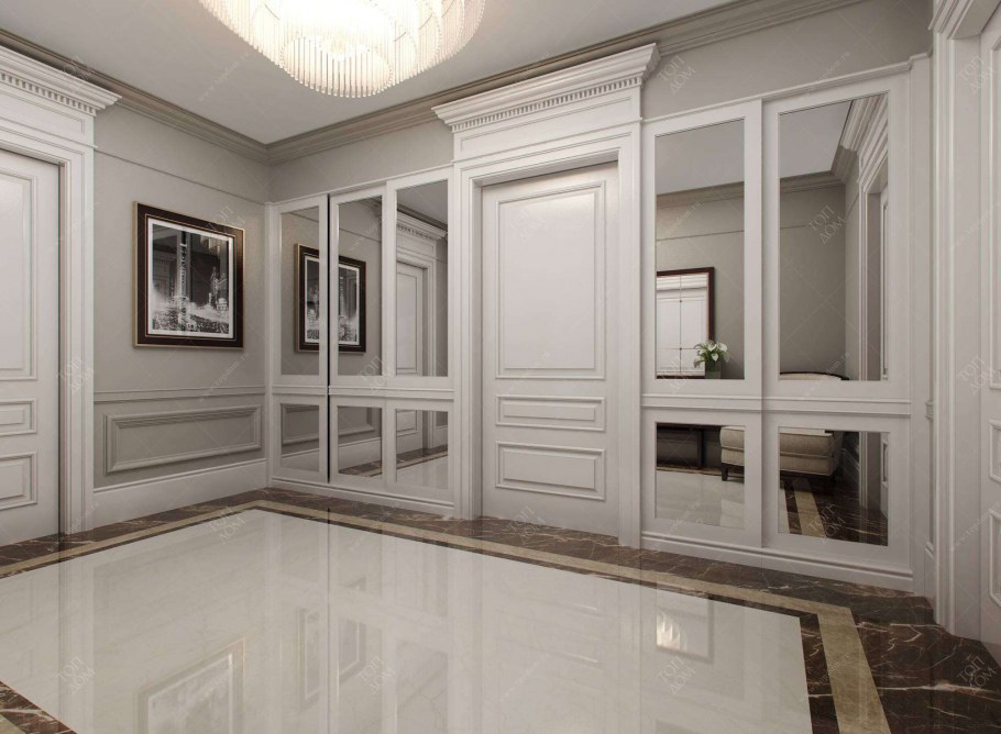 Белый шкаф в холле с вставками