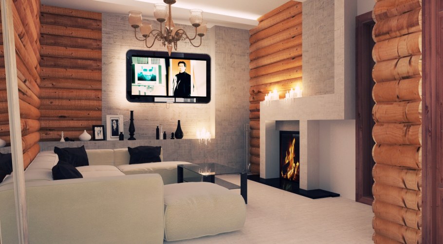 Отделка гостинной блок Хаус дерево