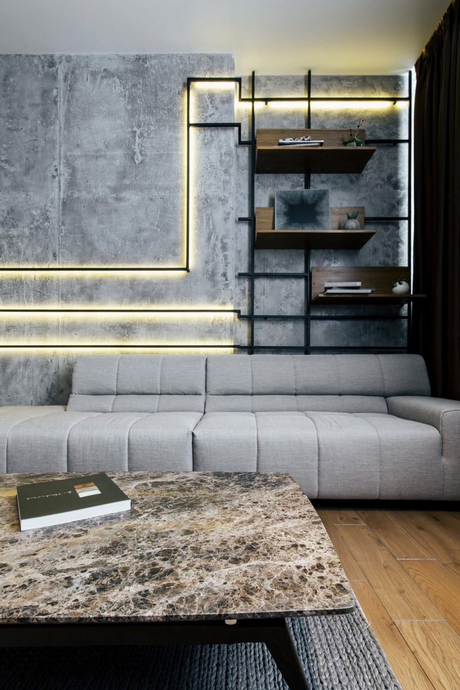 Бетонные стены в интерьере квартиры