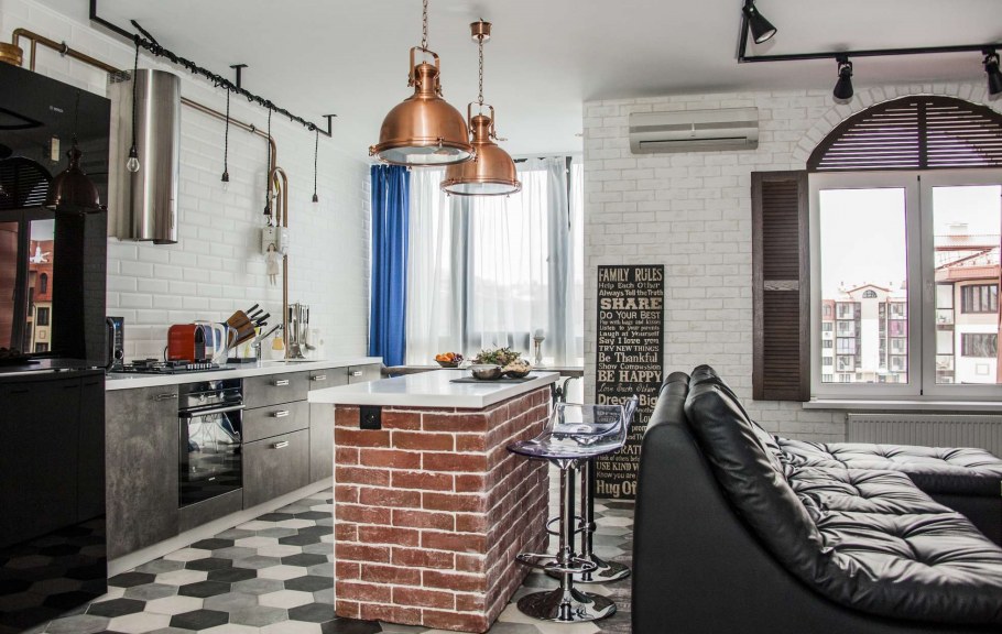 Кухня гостинная 20кв м лофт