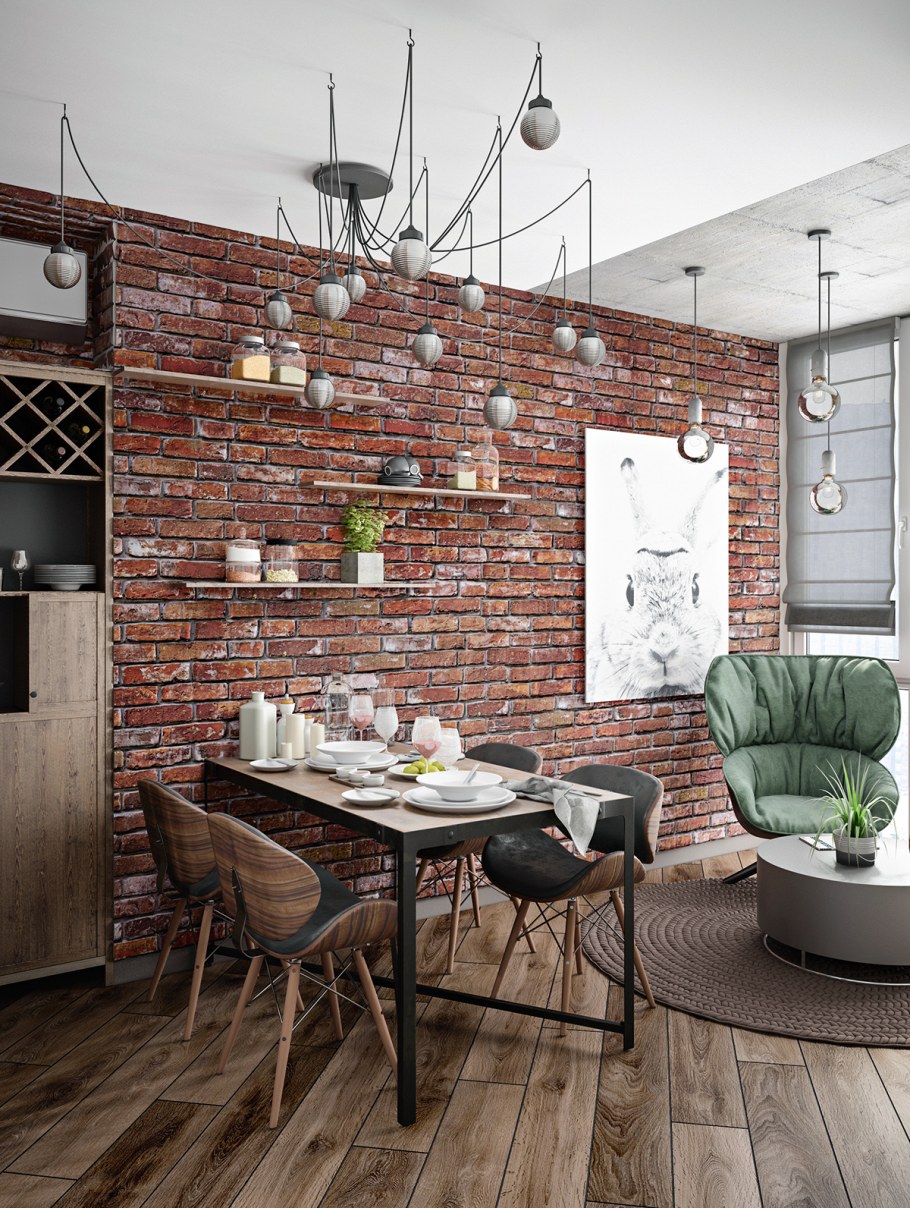 Обеденная зона на кухне в стиле лофт