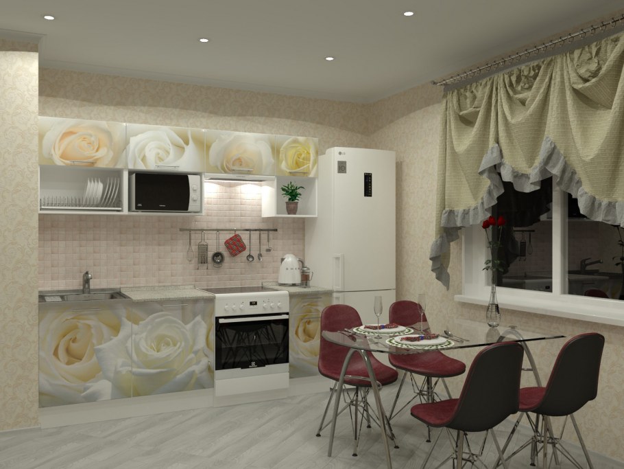 Бежевая кухня с фотопечатью