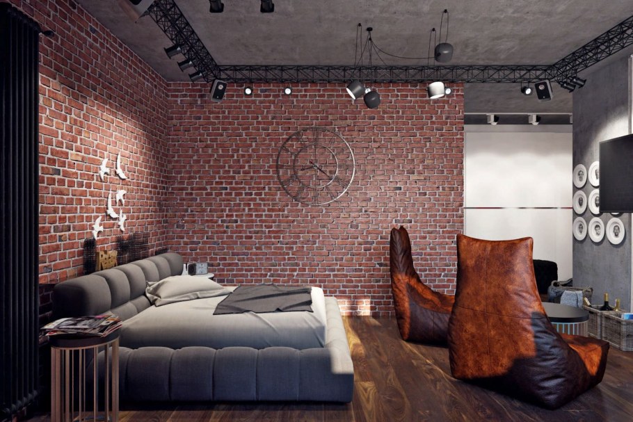 Мужская спальня в стиле лофт