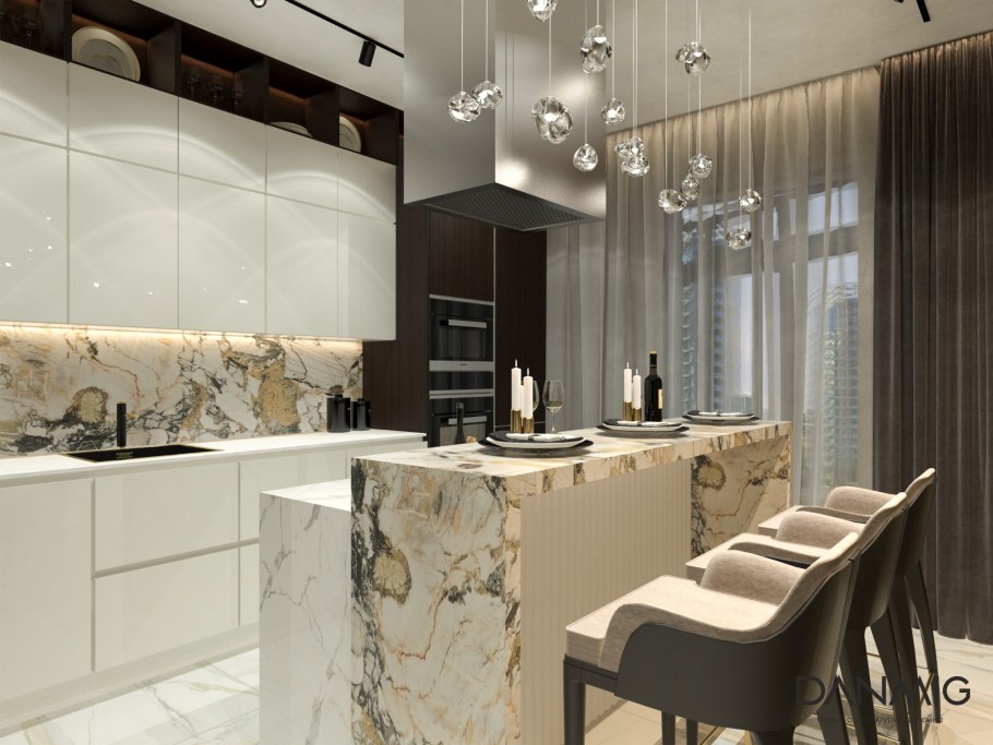 Студия гостиная с кухней и столовой