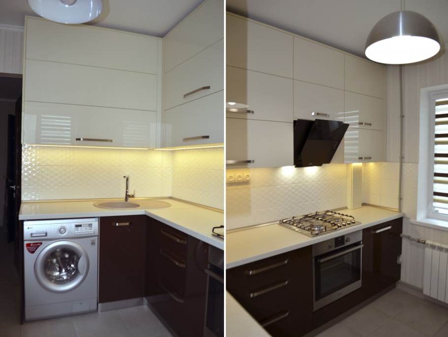 Кухня низ шоколад верх белый