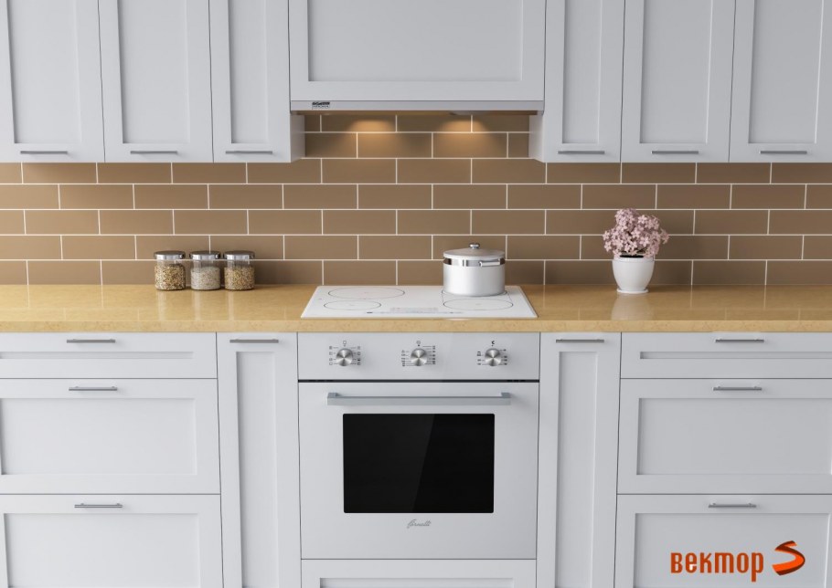 Кухня с белой духовкой