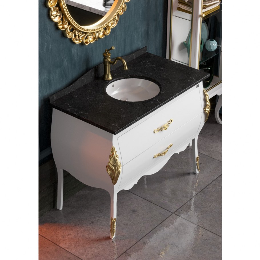 Раковина Золотая с белой тумбой