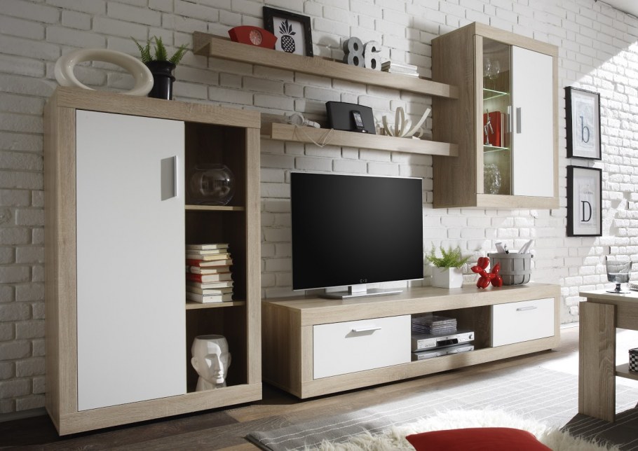 Стенка Эссен белый/дуб сонома