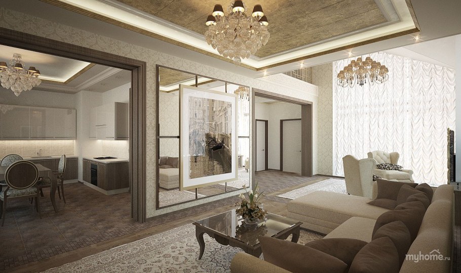 Гостиная комната в загородном доме в стиле арт деко