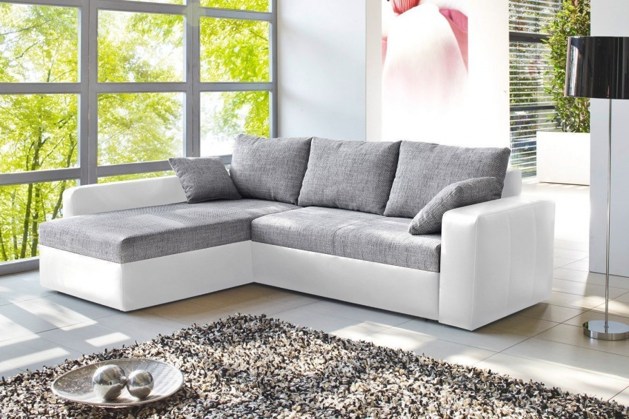Диван угловой бело серый