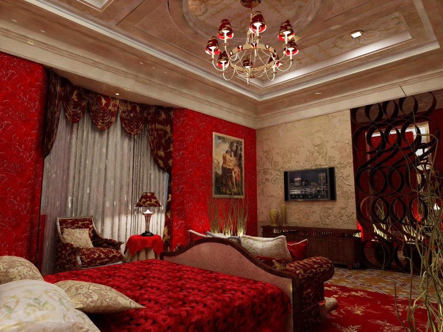 Гостиная с бордовыми обоями