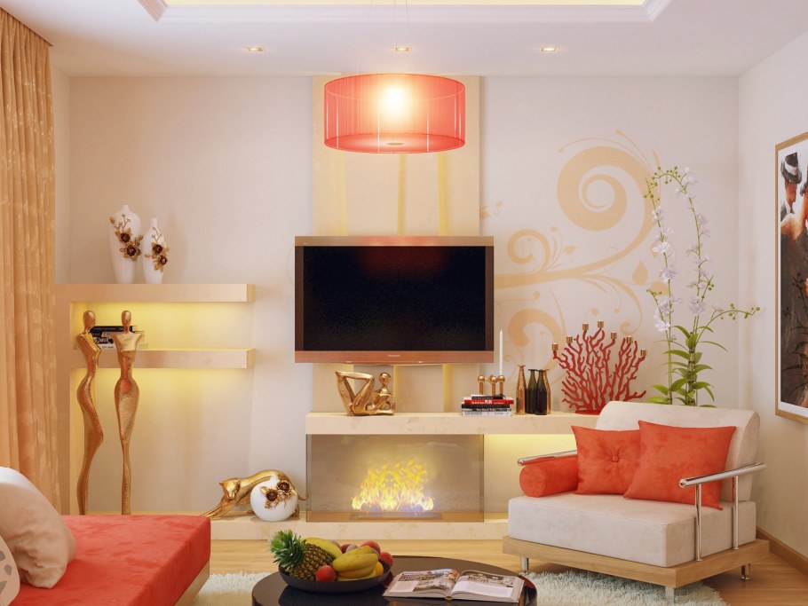 Гостиная в теплых тонах