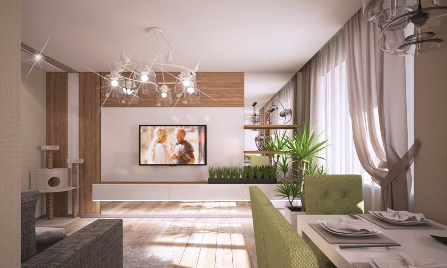 Кухня гостиная в теплых оттенках