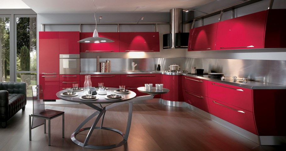 Красная кухня в стиле Модерн