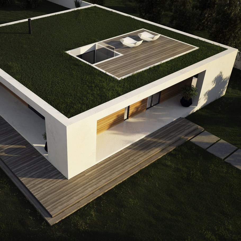 Двухэтажный дом с плоской крышей