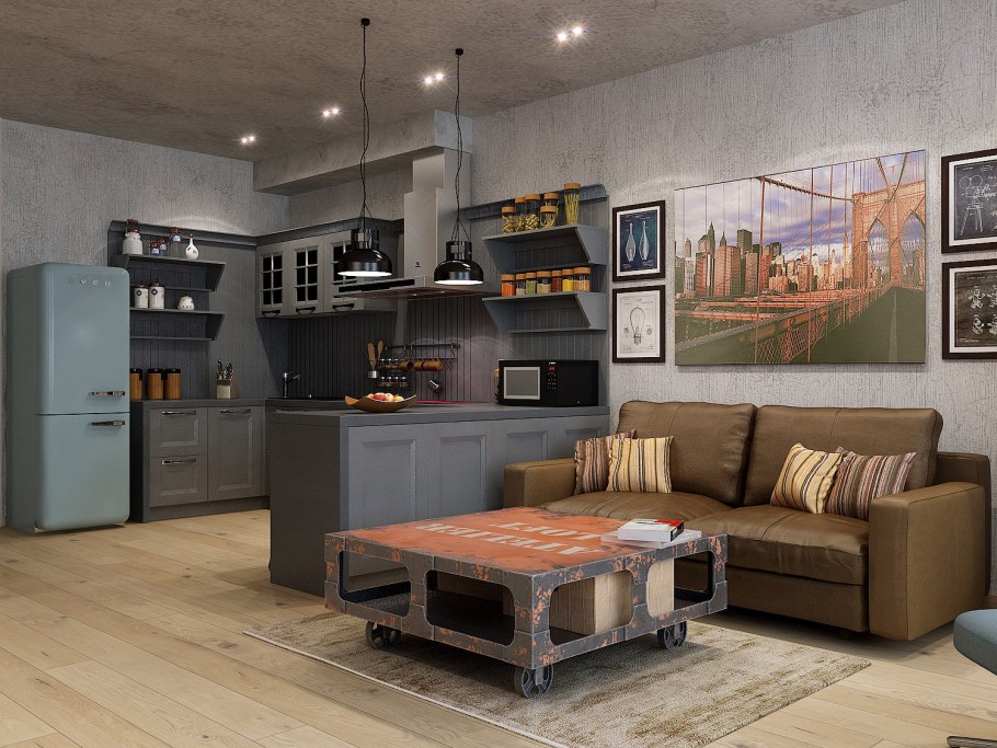 Кухня гостинная 20кв м лофт