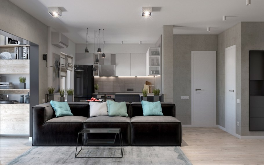 Квартира студия в серых тонах