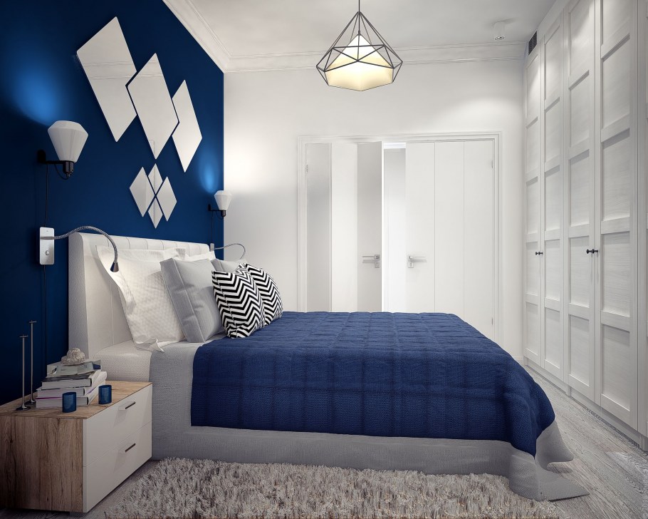 Спальня с синими акцентами