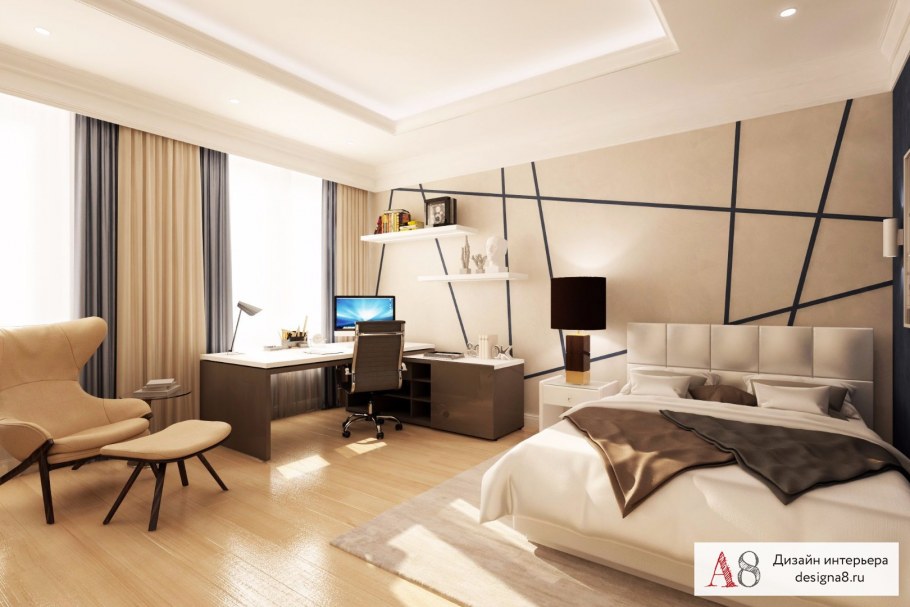 Кабинет с диваном в маленькой комнате