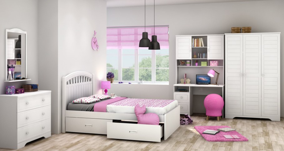 Детская комната с белой мебелью