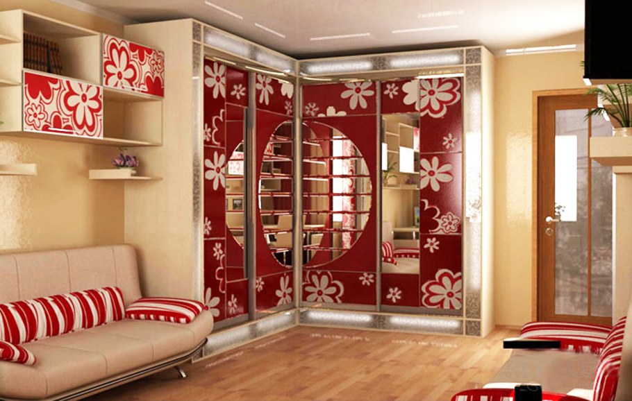 Интерьер зала со шкафом купе