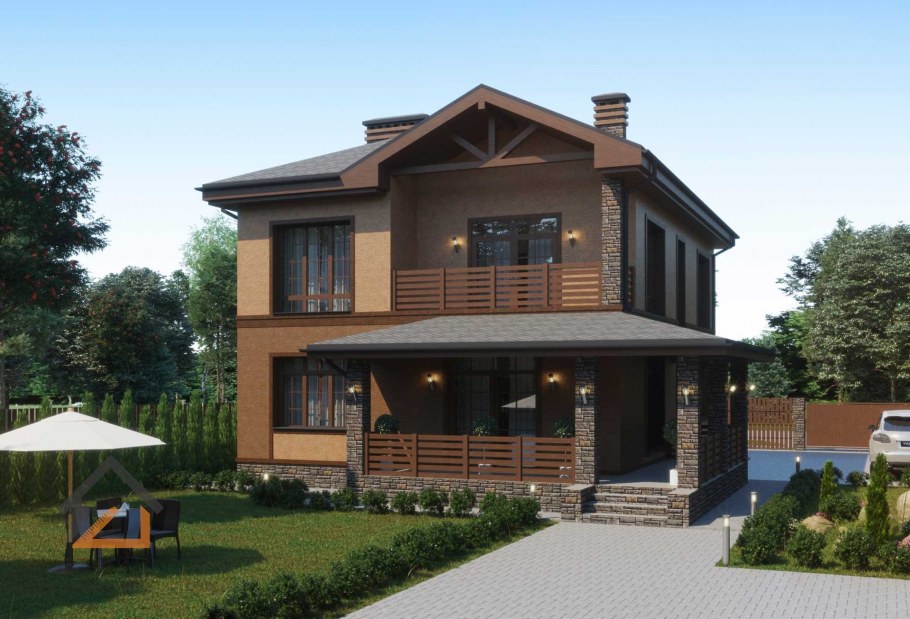 Красивый двухэтажный дом с террасой
