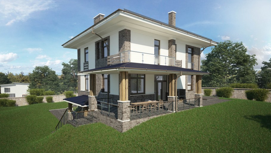 Двухэтажный дом с цоколем