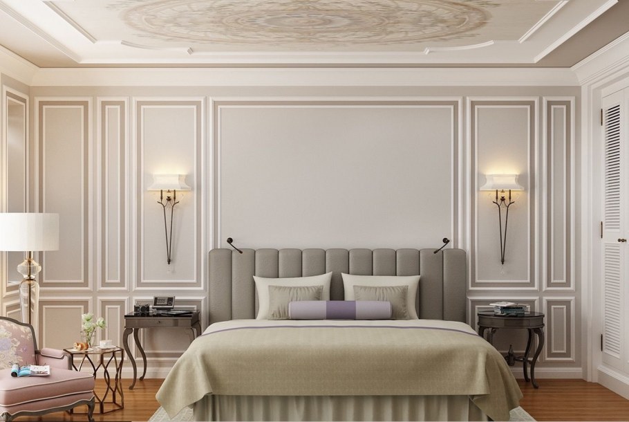 Молдинги в интерьере спальни