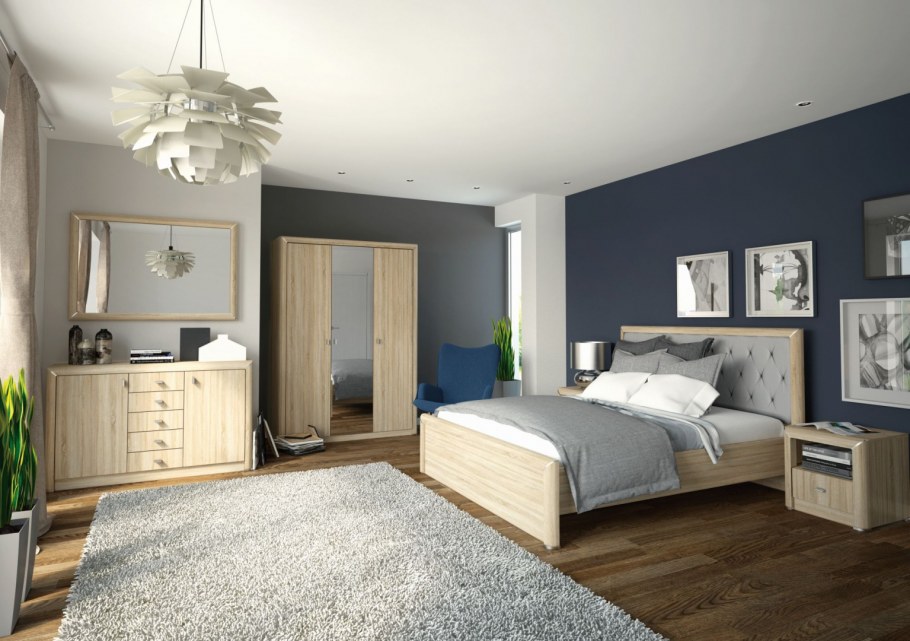 Интерьер спальни с мебелью дуб сонома