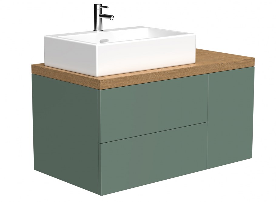 Тумба под раковину, зеленая с дубовой столешницей Plain 480-3