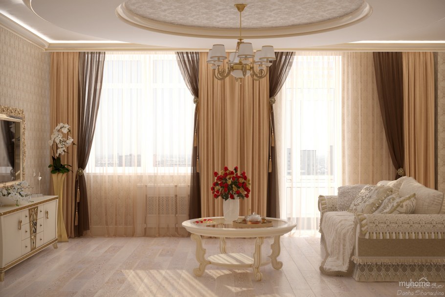 Карнизы в интерьере гостиной