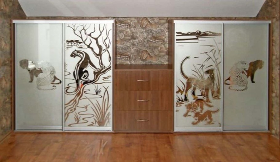 Пескоструйные двери для шкафов купе 4 двери