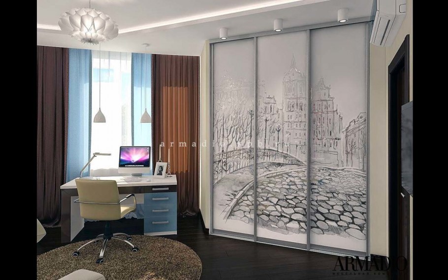 Шкаф-купе в спальню с рисунком для юноши