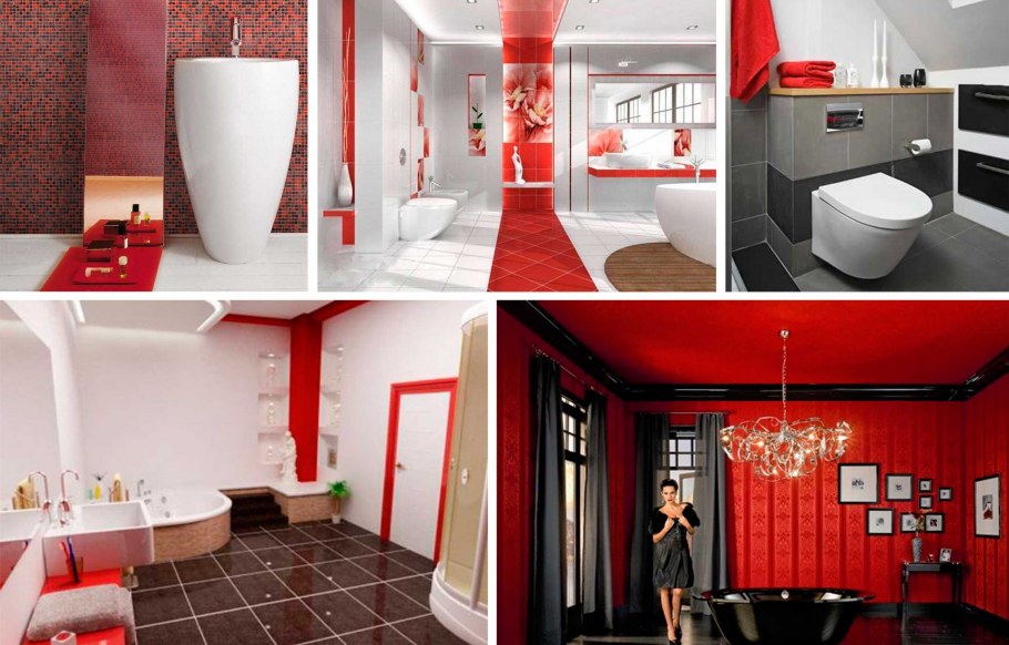 Ванная комната с красной душевой