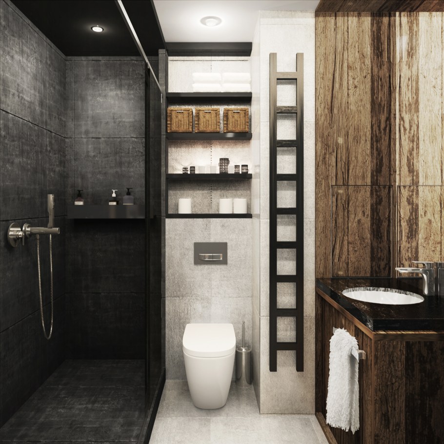 Полотенцесушитель над ванной в интерьере