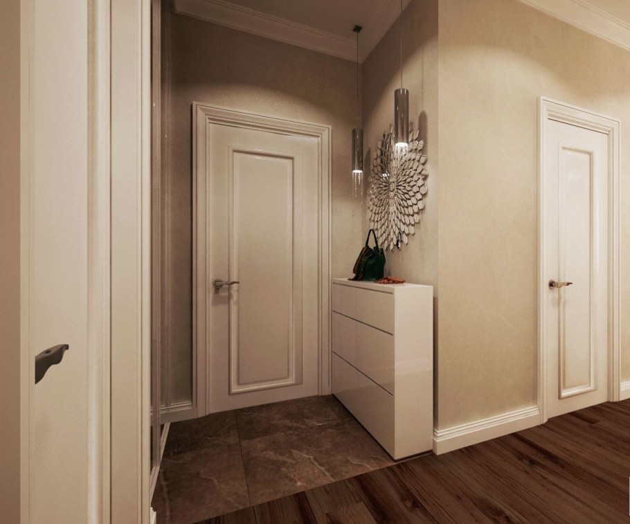 Прихожая с бежевыми дверями
