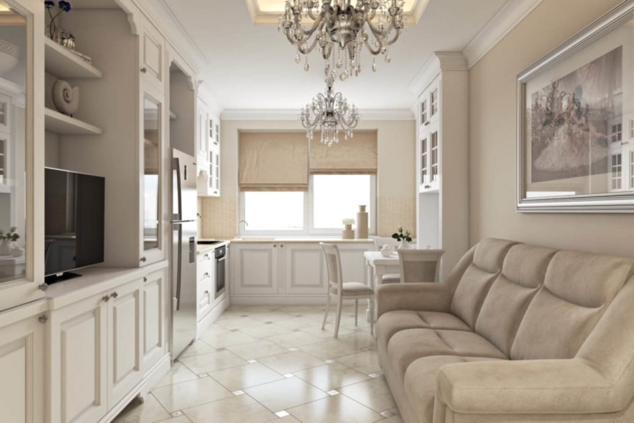Кухни гостиные в классическом стиле светлые