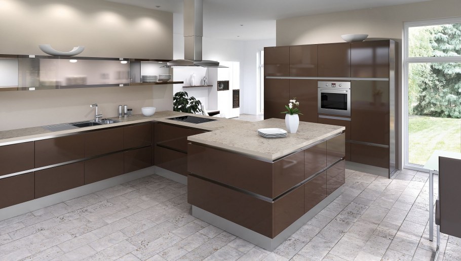 Кухни хайтек в коричневых